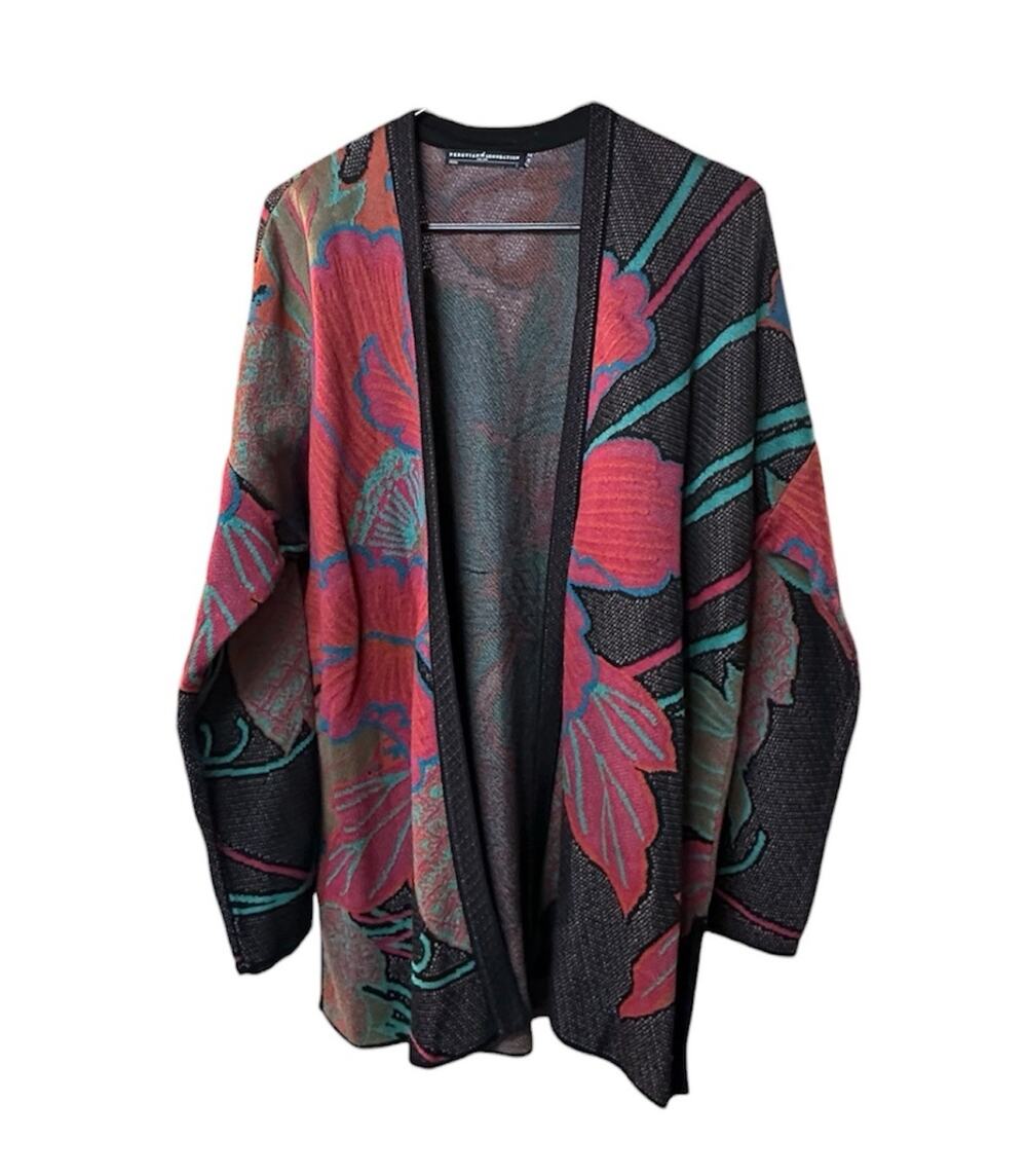 Peruvian Connection Womens L Pima Cotton Floral Jacquard Open Cardigan Sweater